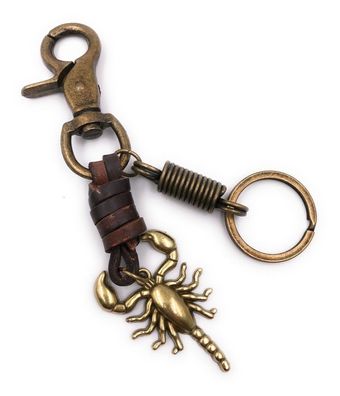 Schlüsselanhänger Skorpion Leder Tier Scorpio Sternzeichen Metall Anhänger Charm
