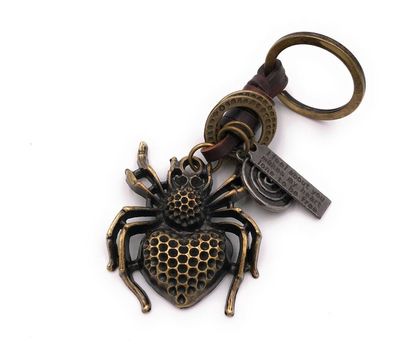 Schlüsselanhänger Spinne Ungeziefer Insekt ekelig bronze Leder Anhänger Keychain