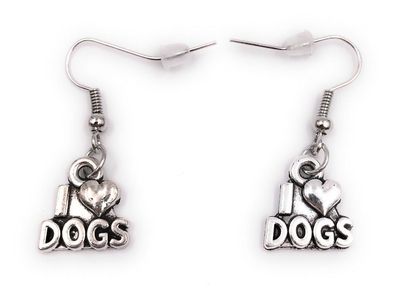 Ohrringe Paar I love Dogs Hunde Ohrring aus Metall Ohrschmuck