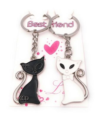 Schlüsselanhänger Paaranhänger Liebe Katze schwarz weiß silber Anhänger Keychain