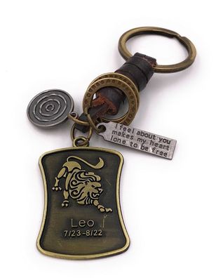 Schlüsselanhänger Sternzeichen Tierkreiszeichen Löwe bronze Leder Anhänger Chain