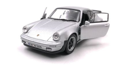 Porsche 911 Turbo 930 Sportwagen Modellauto mit Wunschkennzeichen Silber 1:34