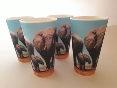 4 Becher Elefanten, 3D Optik, Elefant Tiere, Trinkbecher Plastikbecher, Geburtstag