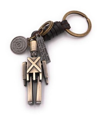 Schlüsselanhänger Roboter Maschinenmann Uniform bronze Leder Anhänger Keychain