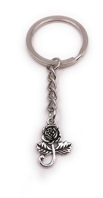Schlüsselanhänger Rose mit Stiel Blume Blüte Liebe hohl silber Anhänger Keychain