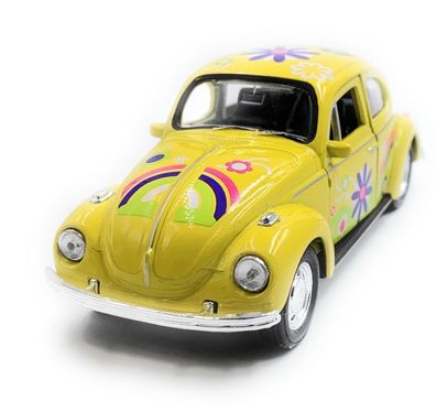 VW Käfer Beetle Hardtop Modellauto Auto Flower Gelb Maßstab 1:34 (lizensiert)