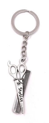 Schlüsselanhänger Scherere mit Kamm Friseur Metall Anhänger Charm