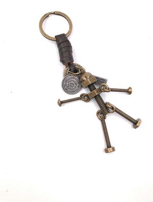 Schlüsselanhänger Schraubenmännchen Leder Schrauben Mutter Metall Anhänger Charm