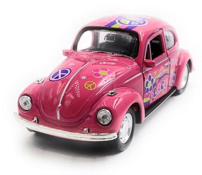 VW Käfer Beetle Hardtop Modellauto Auto Peace Pink Maßstab 1:34 (lizensiert)