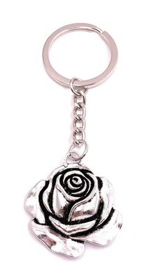 Schlüsselanhänger Rose Blüte Blume Silber Metall Anhänger Charm