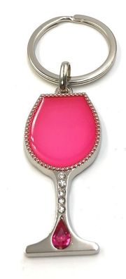 Schlüsselanhänger Sektglas Glas Sekt Rosa Metall Anhänger Charm