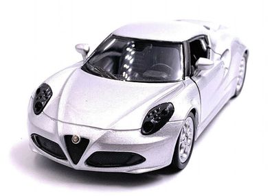 Alfa Romeo 4c Sportwagen Modellauto Auto in Silber Maßstab 1:34 (lizensiert)