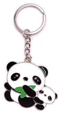 Schlüsselanhänger Panda Bär mit kleinem Kind Metall Anhänger Charm