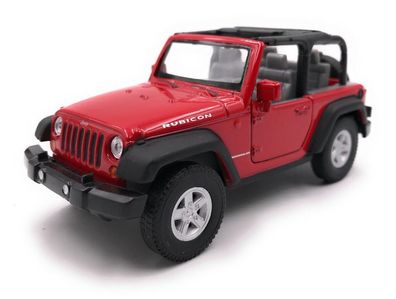 Modellauto Jeep Wrangler Rubicon Geländewagen Rot Cabrio Auto Maßstab 1:34-39