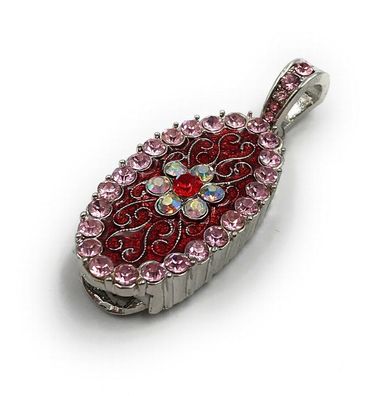 Kettenanhänger edel Blume Muster rot pink Glitzer Strass Funny USB Stick div Kap