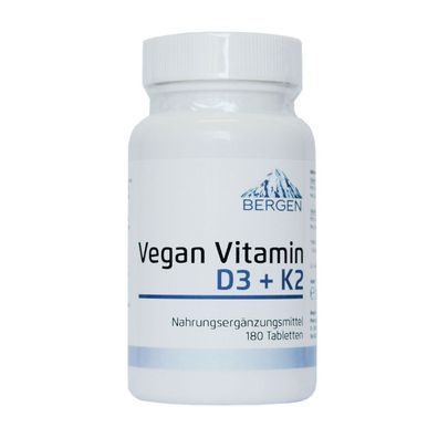 Bergen Vegan Vitamin D3 + K2 - 5000 i.E. Menaquinon MK-7 180 vegane Tabletten