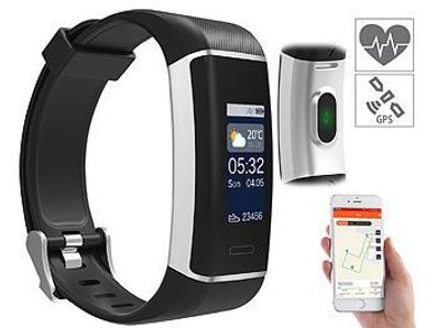 Newgen Medicals Fitness-GPS-Armband mit XL-Farb-Display & App für 6 Sportarten, IP67