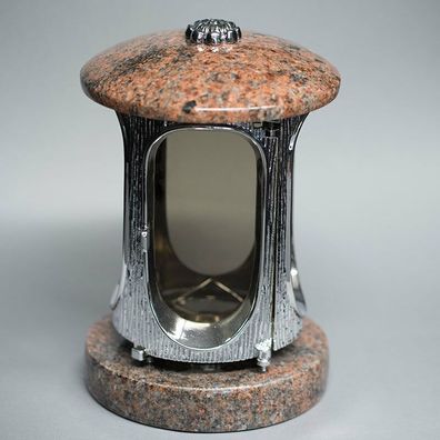 Grablampe Granit Grablicht Grablaterne verchromt Multicolor + 2 Ersatzgläser