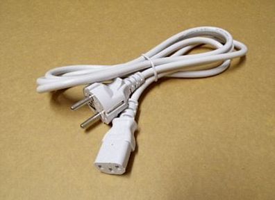 Netzkabel Stromkabel Schutzkontakt Stecker gerade auf Kaltgeräte C13 Kupplung 2m weiß