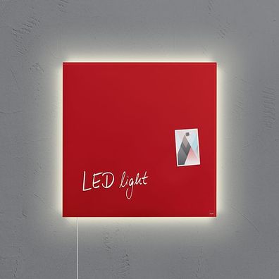 Sigel GL402 Glas Magnetboard LED Beleuchtung 48x48 Magnettafel Magnet Tafel rot
