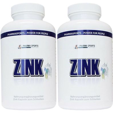 2 x Pharmasports Zink - 600 Kapseln Zinkgluconat mit L-Histidin 25 mg