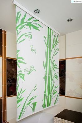 Halb-Kassetten Duschrollo 140x190 cm Modell Bambus weiß grün Duschvorhang
