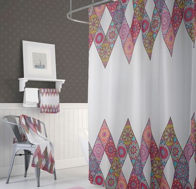 Textil Duschvorhang 180x180 cm bunt Patchwork Mandala inkl. Duschringe