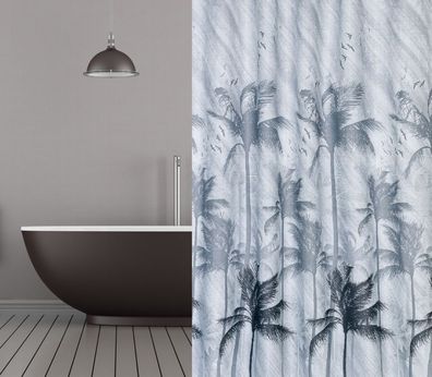 Textil Duschvorhang Palmen grau schwarz 180x180 cm hellgrau inkl. Duschvorhan...