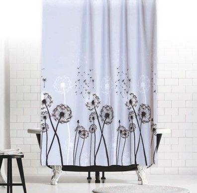Textil Duschvorhang Pusteblume 180x180 cm grau schwarz weiss Gardine Blumen i...