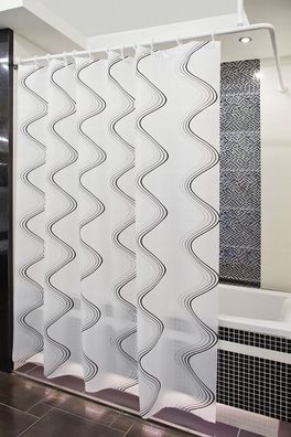 Textil Duschvorhang weiss grau schwarz Waver 180x200 cm inkl. Ringe