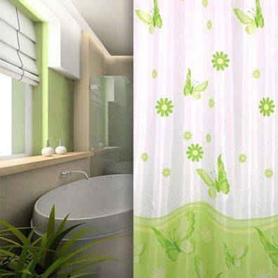 Textil Duschvorhang weiss grün Schmetterlinge 240x200 cm inkl. Ringe