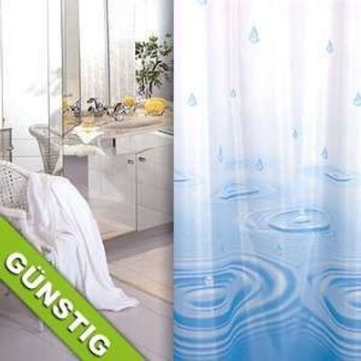 Textil Duschvorhang weiss blau Tropfen 240x200 inkl. Duschringe
