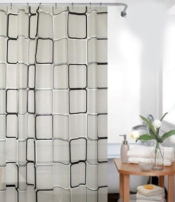 Peva Duschvorhang 120x200 cm Quadro weiss grau schwarz inkl. Duschvorhangringe
