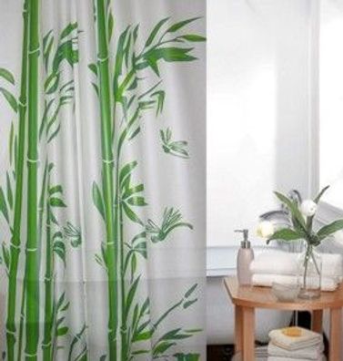 Peva Duschvorhang weiss grün Bambus 120x180 inkl. Duschvorhangringe