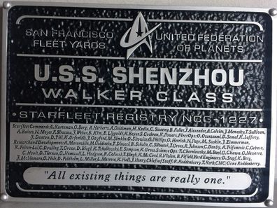 Star Trek Discovery U.S.S. Shenzhou Walker Class Plakette Dedication Plaque Replica