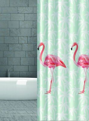 Textil Duschvorhang Flamingo rosa mint grün 240x180 cm