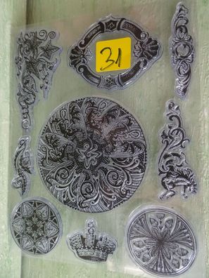 Variostempel Clear-Stamps Ecken Ornamente Krone Rahmen Bogen ca 18 x 14 cm