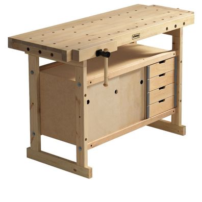 TIMBERTECH® Hobelbank - 127x57,5x82,5 cm, aus Holz mit Spannzange,  Schraubstock und Schublade, bis 200