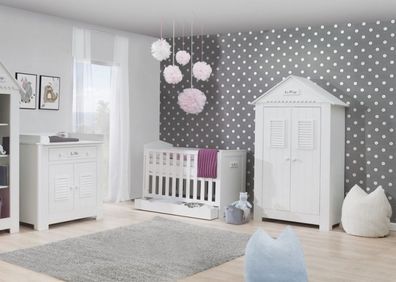 Babyzimmer Kinderzimmer Set komplett Saint-Tropez MDF A weiß Schrank 2T Kommode Bett