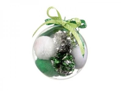 Weihnachtsspielzeug Katze in Geschenkkugel grün weiß