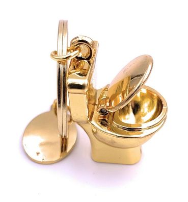 Klo Toilette Schlüsselanhänger Keychain golden aus Metall