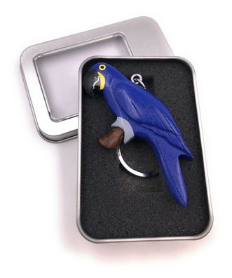 Schlüsselanhänger Holz Papagei Vogel Sittich Zuchtvogel blau in Geschenkbox