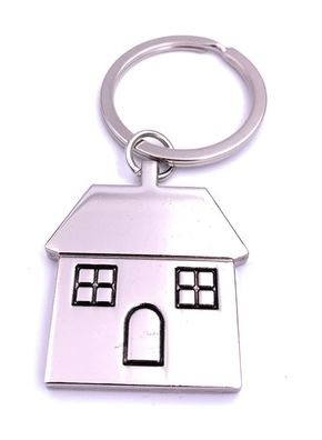 Haus mit Fenster Eigenheim Schlüsselanhänger Keychain Silber Metall