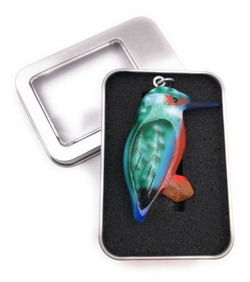 Schlüsselanhänger Holz Kolibri Vogel Tier blau Wirbeltier in Geschenkbox