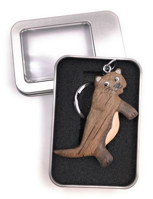 Schlüsselanhänger Holz Katze Otter Haustier Kater Stubentiger in Geschenkbox