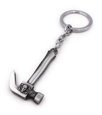 Schlüsselanhänger Hammer mit Totenkopf Werkzeug silber Anhänger Keychain