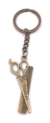 Schlüsselanhänger Bronze Scherere mit Kamm Friseur Metall Anhänger Charm