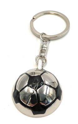 Schlüsselanhänger Halber Fussball flach schwarz Silber Metall Anhänger Charm