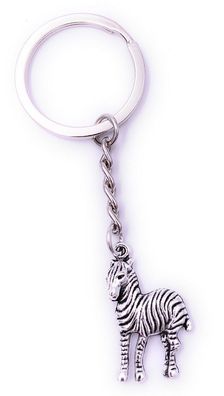 Zebra Tier gestreift Schlüsselanhänger Keychain Silber aus Metall