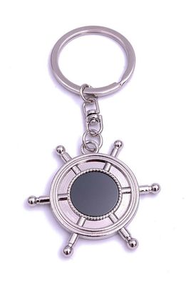 Steuerrad Seemann Chrom mit Schwarz Schlüsselanhänger Keychain Silber aus Metall